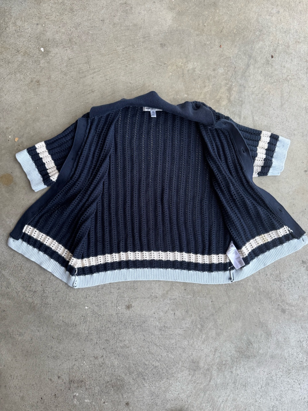 Urban Outfitters Navy Open-Knit Short Sleeve Button Cardigan 100% Cotton Dadcore - Picture 11 of 11